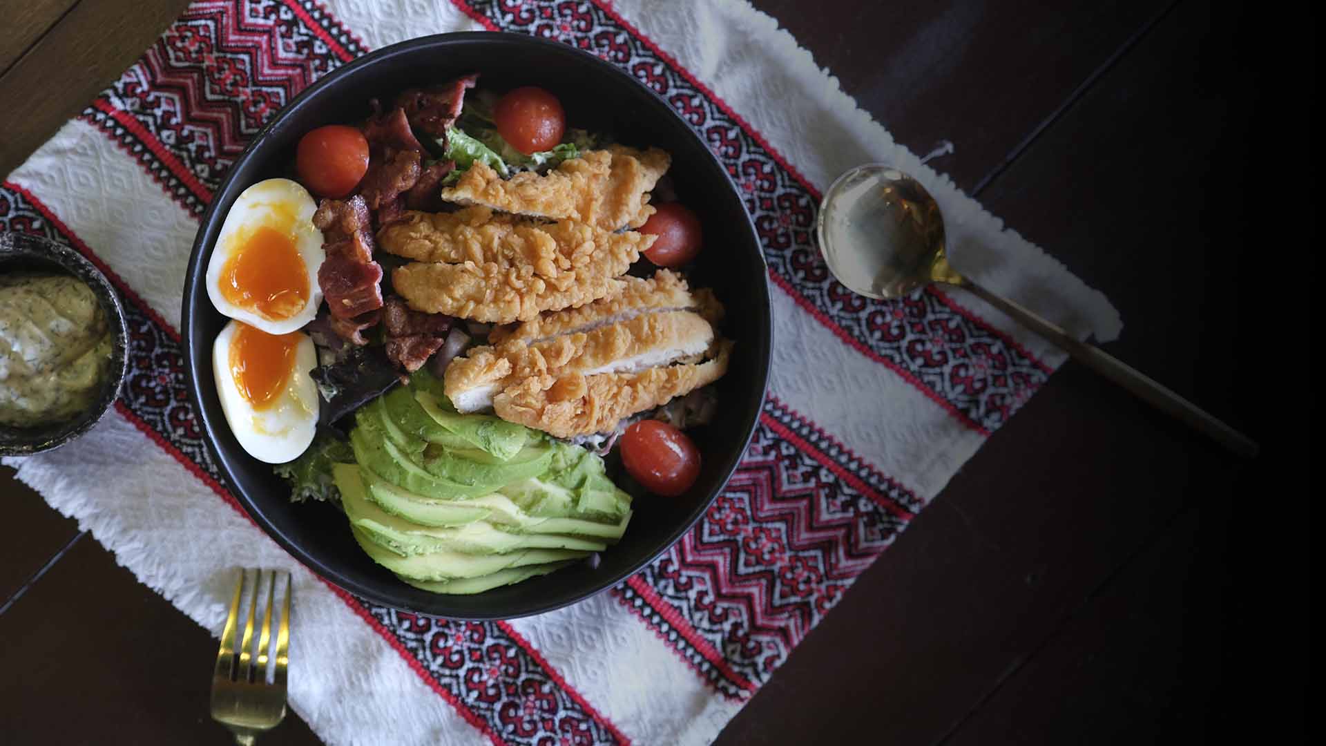 Chicken salad with dill garlic sauce at Oasis Food